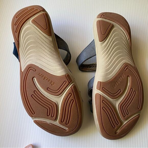 Skechers Relaxed fit memory foam slip on leather t strap sandals blue 8 - Picture 5 of 7